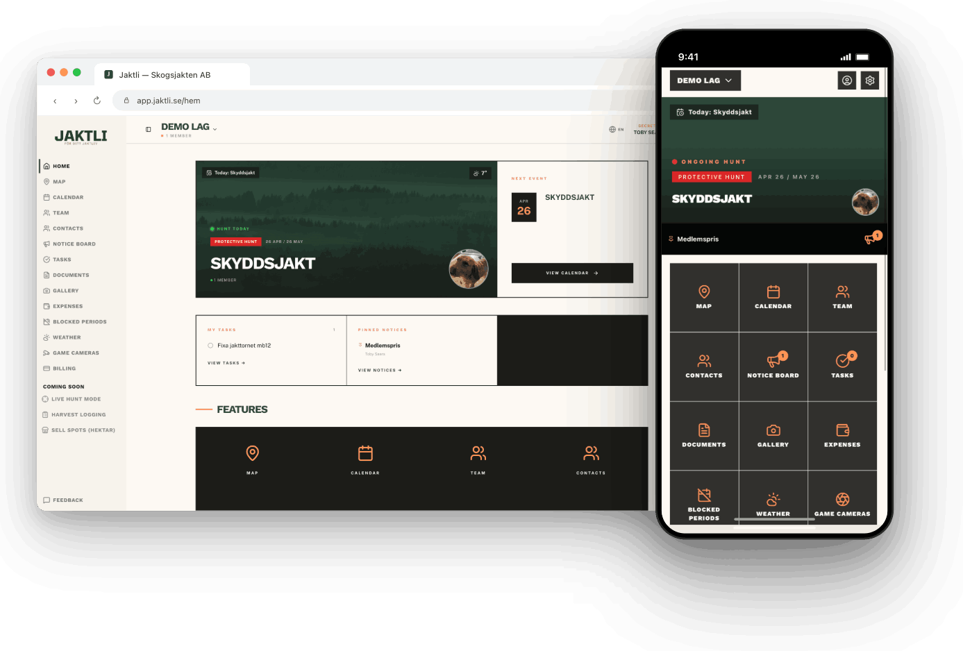 Jaktli on web and mobile