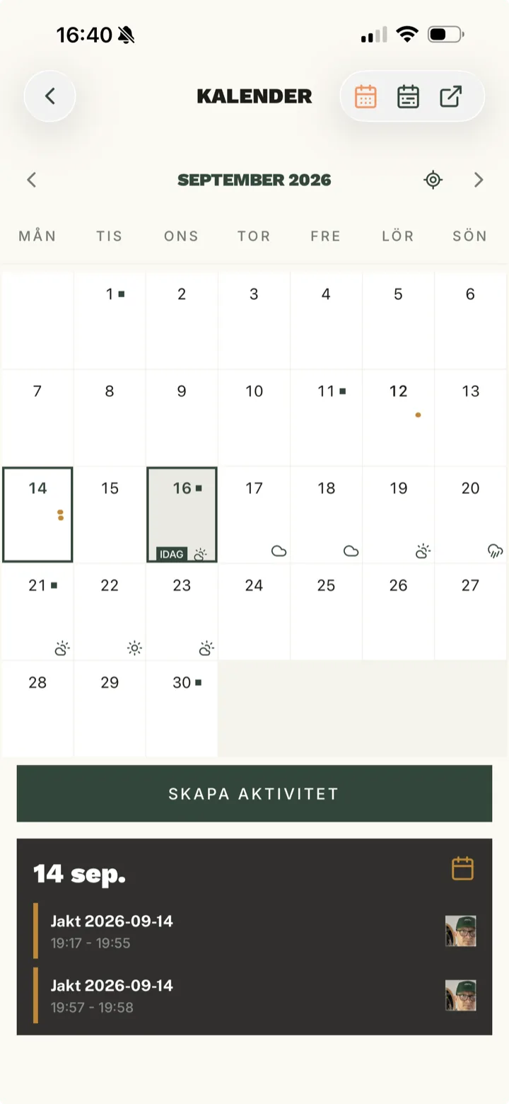 Hunting calendar in the Jaktli app