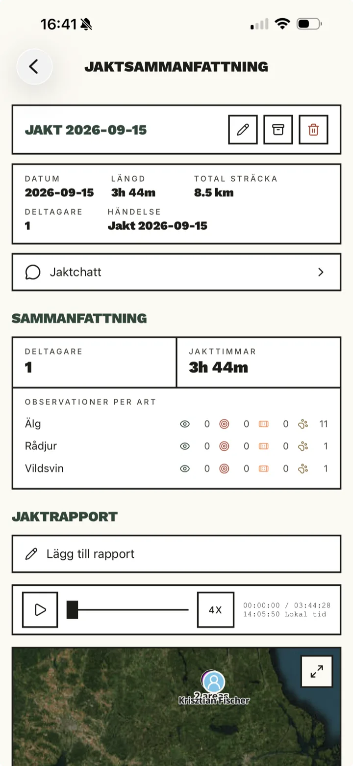 Hunt log and harvest in the Jaktli app